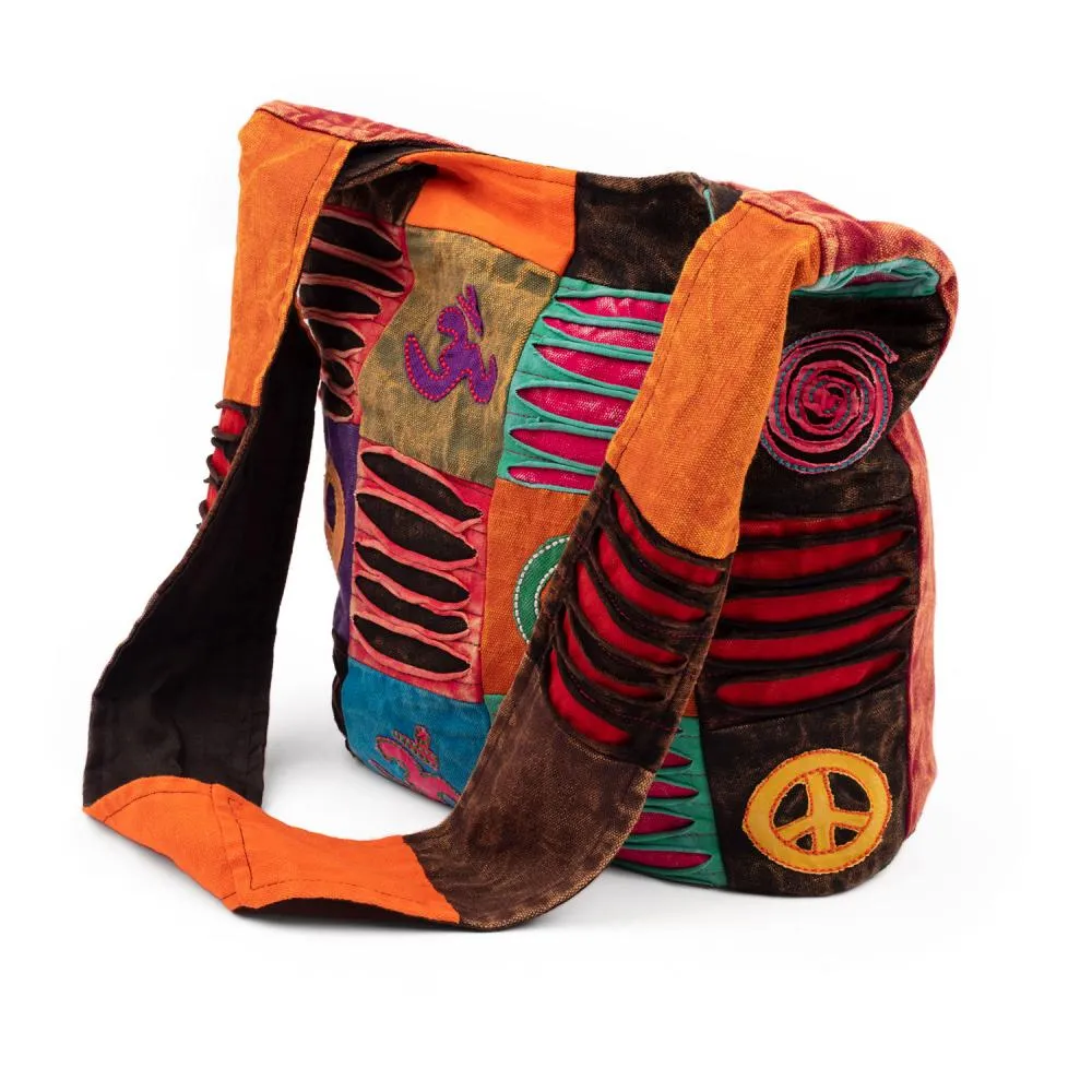 Patchwork hippie skulderveske - fargerik veske yoga og hverdag