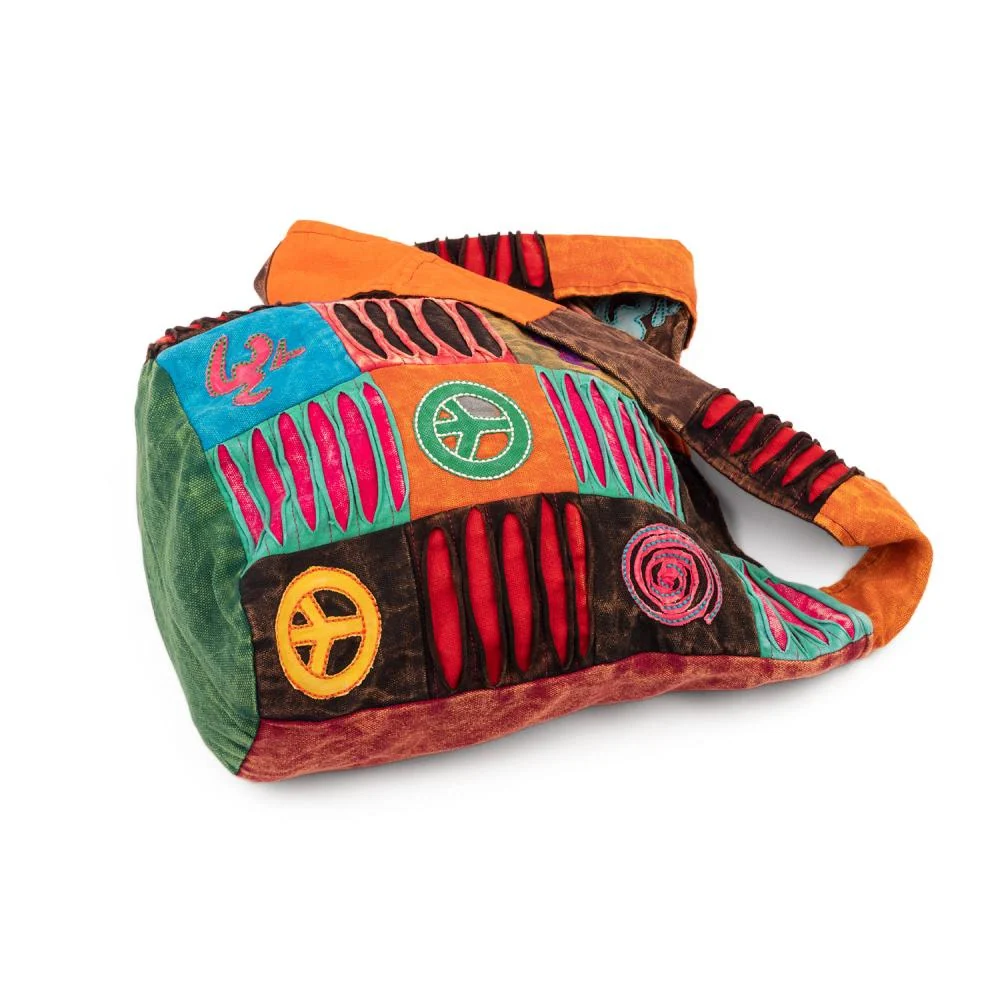 Patchwork hippie skulderveske - fargerik veske yoga og hverdag