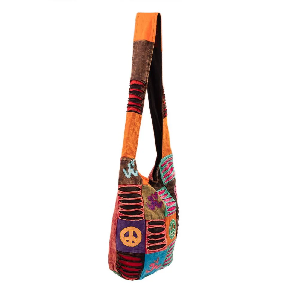 Patchwork hippie skulderveske - fargerik veske yoga og hverdag