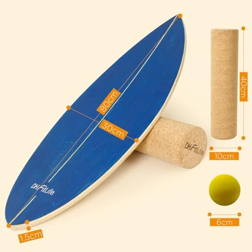 Balansebrett 80x30cm Tre, Rocker Med Rulle Og Kule DH FitLife CLB01