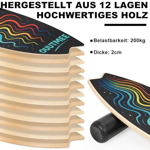 Balansebrett Tre 79,5x34,5cm Med 6 Justerbare Moduser OUUTMEE