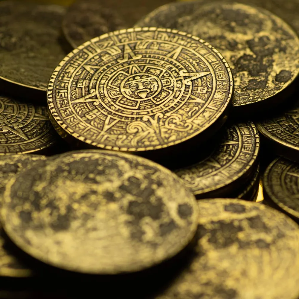 Shire Post Mint Sun and Moon Worry Coin - Aztec Sun Stone and Moon