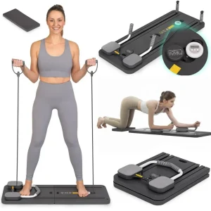 Treningsbenk Med Pilates, Ekspandere Og LCD-timer, Sammenleggbar – ModernHome