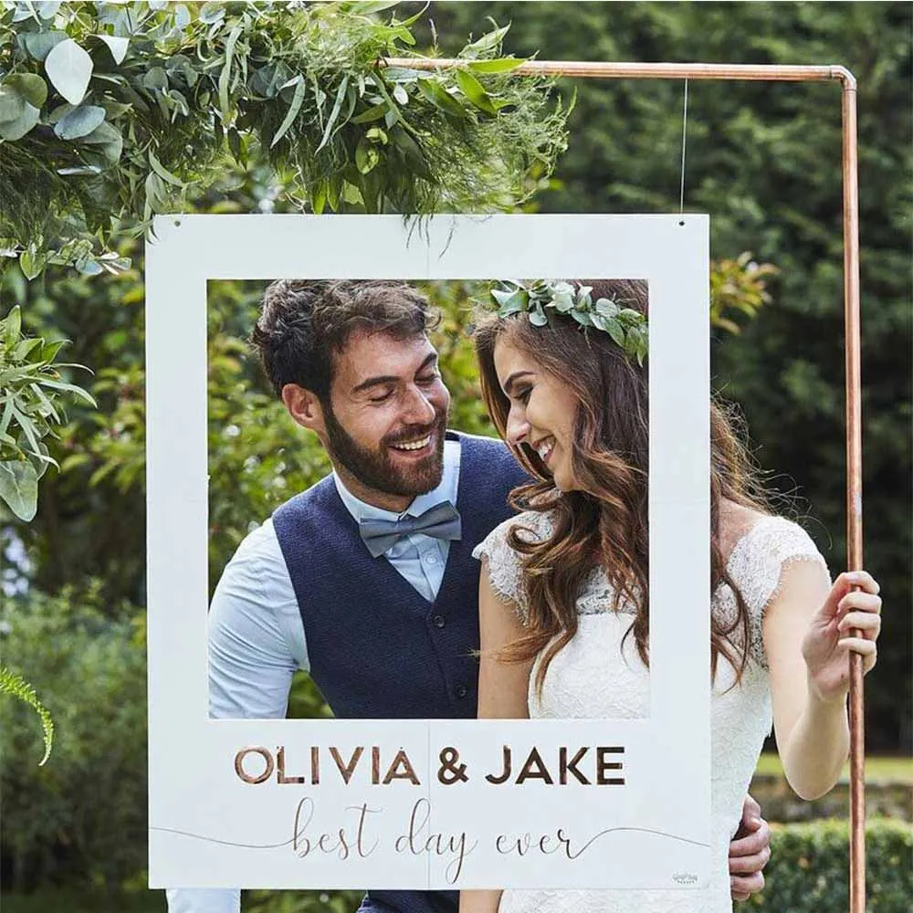 Botanical Wedding Hvit og Rosegull Lag Din Egen Photo Booth Ramme