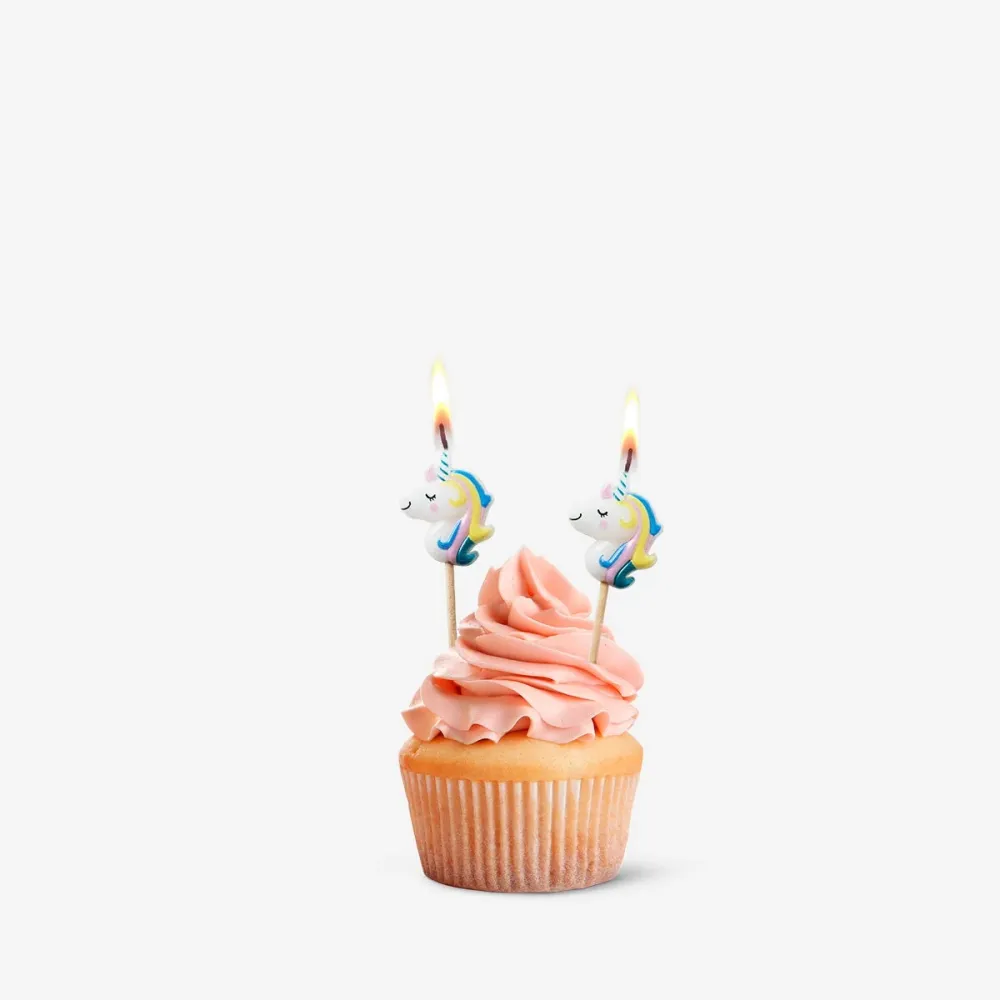 Enhjørning kake lys. 6 stk