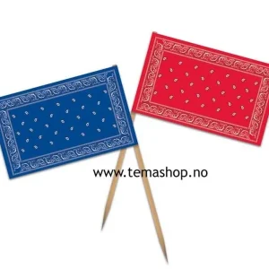 Flaggpicks 6cm (bandanatrykk), 50stk 25rød/25blå