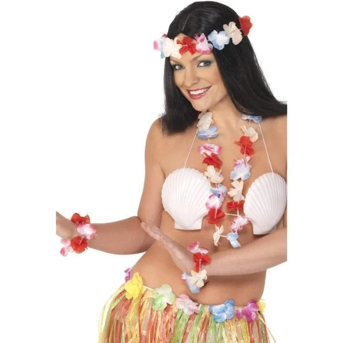 Flerfarget Blomsterkrans, krone og armbånd, pk/4