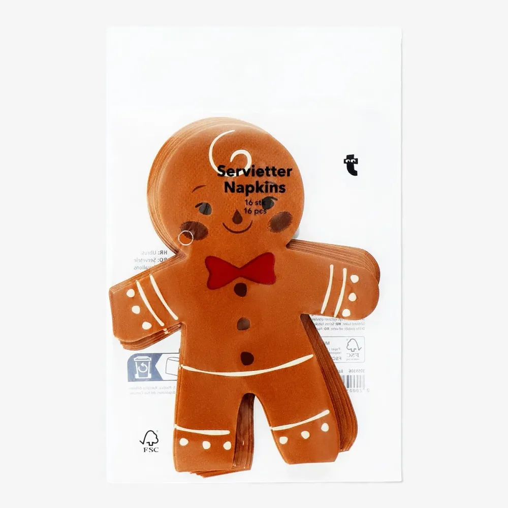 Gingerbrødformede servietter 16 stk