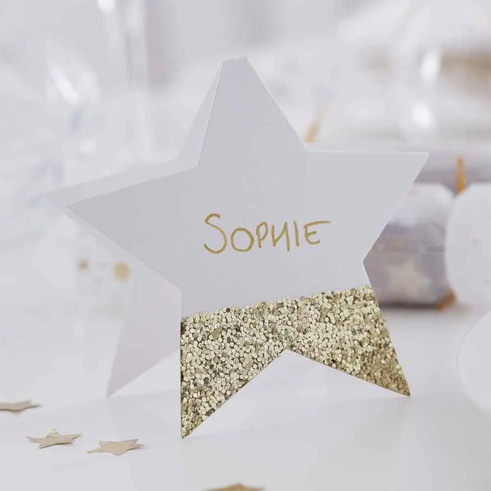 Gold Glitter Bordkort Gull Glitter Stjerner 6 stk.