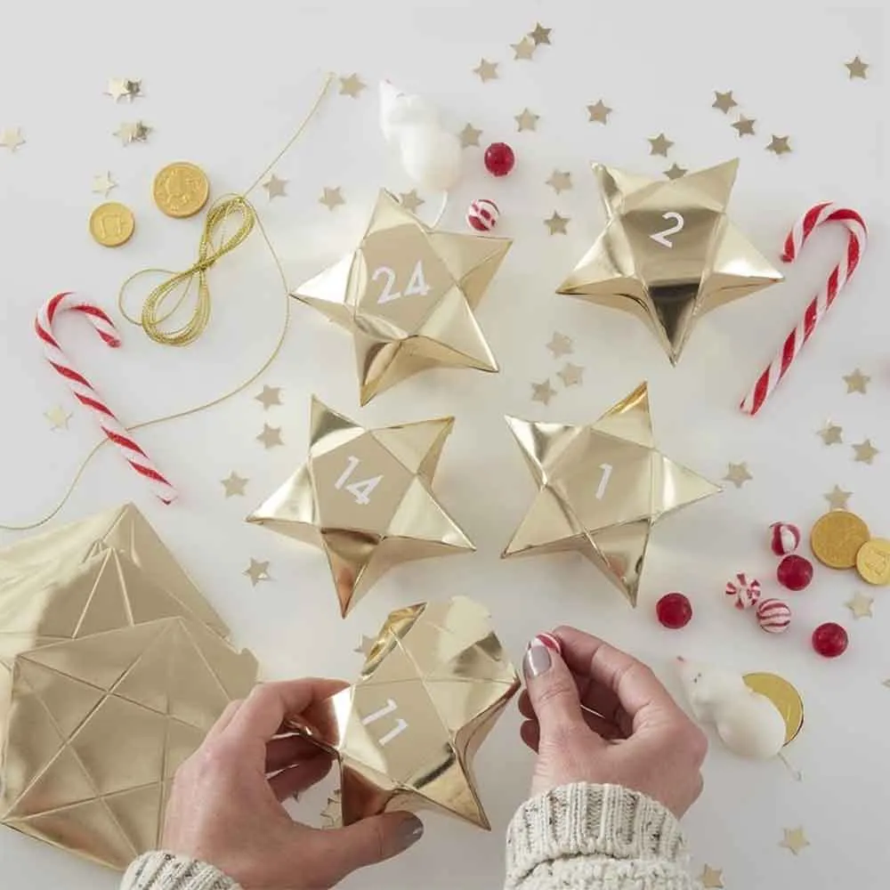 Gold Glitter Julekalender Stjerner Bokser