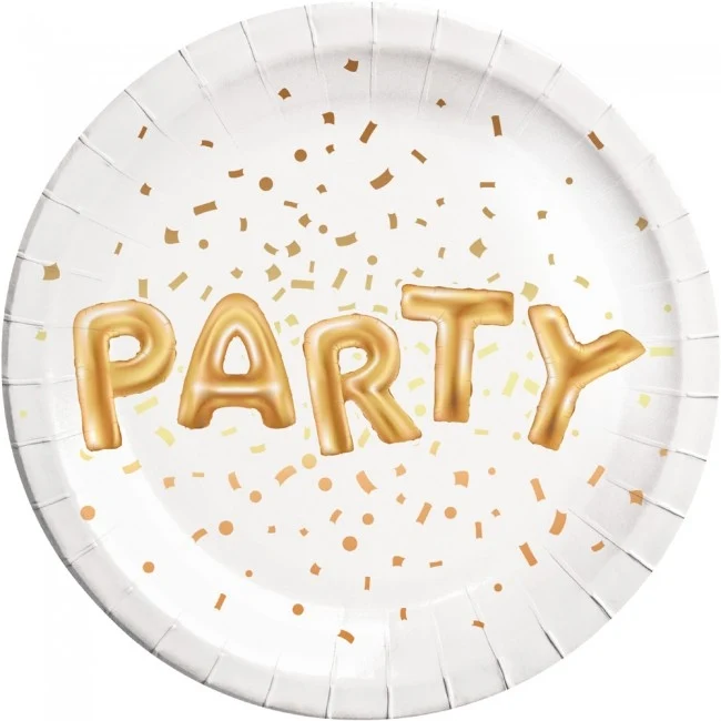 Gold Party papptallerken 23cm, 8stk