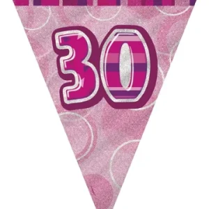 Happy 30th birthday vimpelrekke i plast, rosa , 3,6m