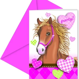 Hest rosa invitasjoner med konvolutter, 6 stk