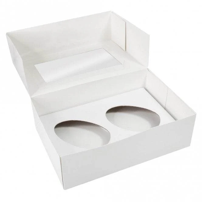 Hvit gaveeske m/vindu til 2 egg 25x18cm pk/2