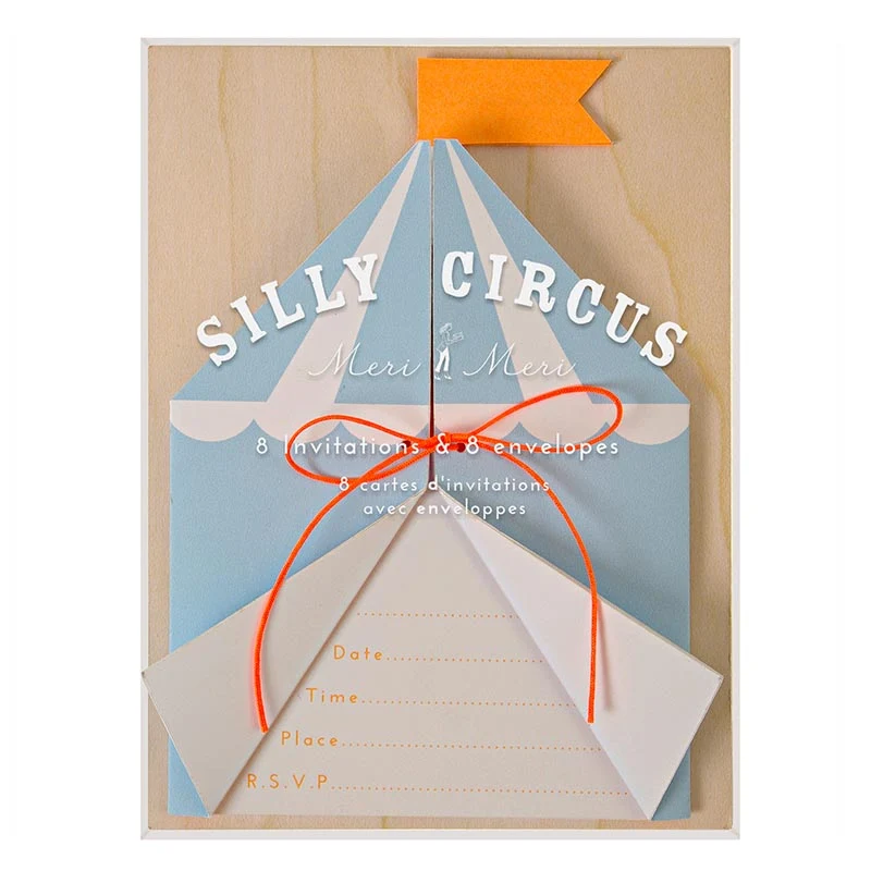 Invitasjoner m. Konvolutter Silly Circus 8 stk.