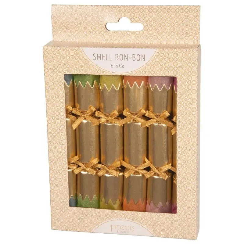 Knallbon-bon Gull & assorterte farger med sløyfe, pk/6