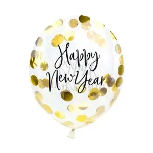 Konfettiballong Gull -Happy New Year- pk/3