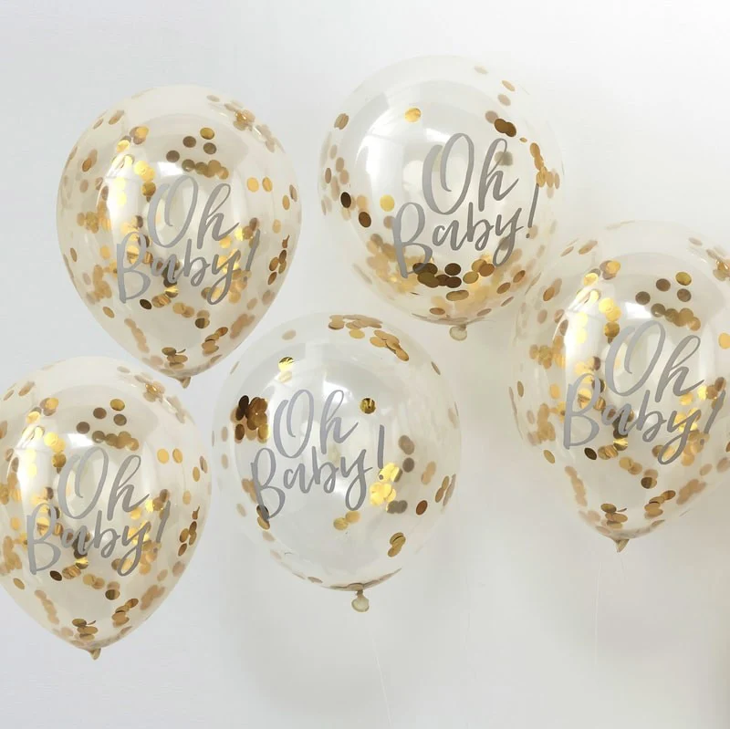 Konfettiballonger Gull Oh Baby 5 stk.