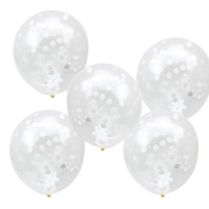 Konfettiballonger Hvit 5 stk.