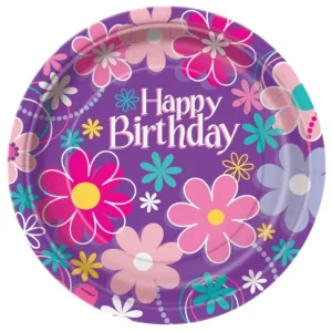 Papptallerken -Bursdags blomster- pk/8