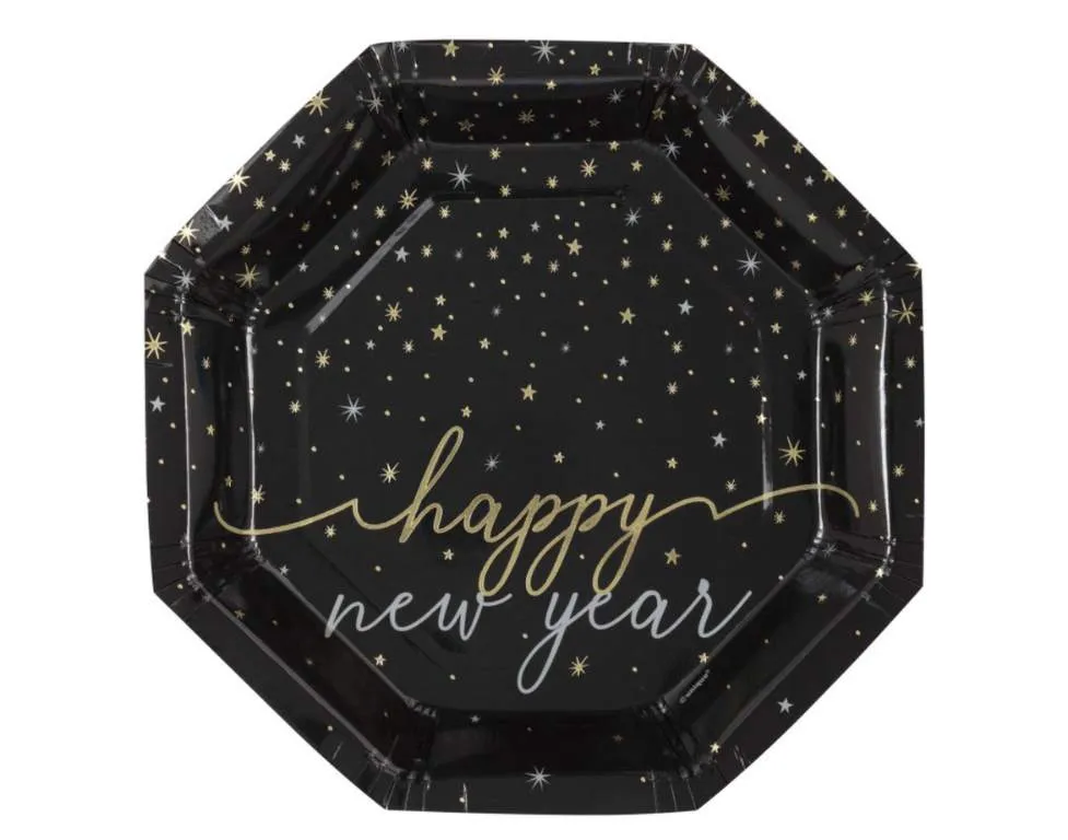Papptallerken Happy New Year, pk/8
