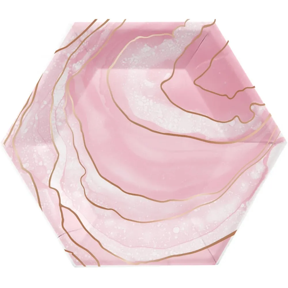 Papptallerken Marmor -Rosa og Rosegull- 20cm pk/8