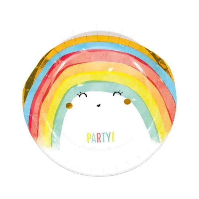 Papptallerken regnbue - Rainbow Party, pk/8