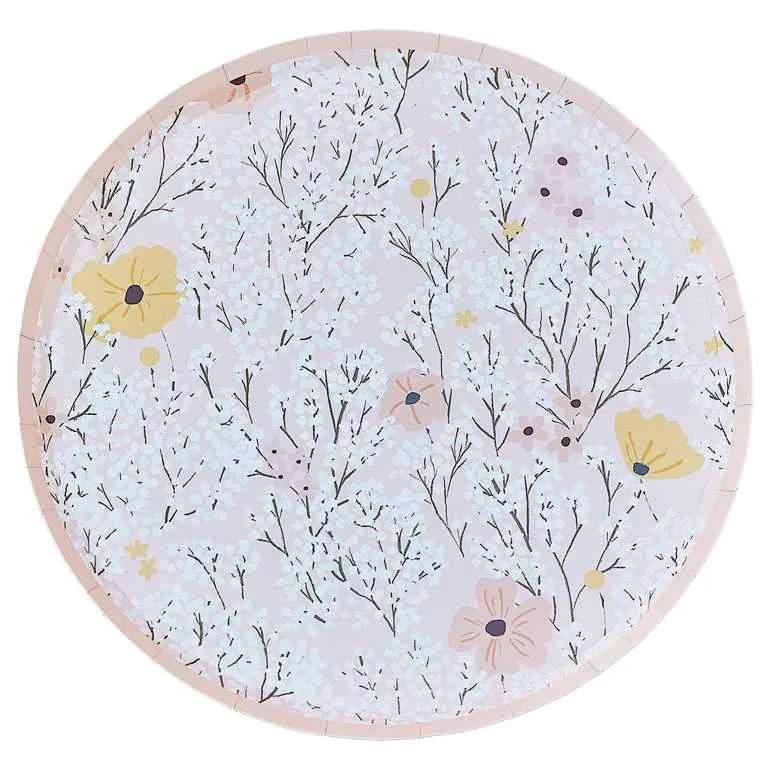 Papptallerken Rosa blomster 24cm 8 stk