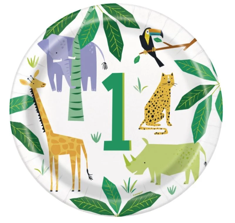 Papptallerken 1 år -Safari- pk/8