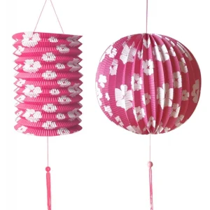 Pynt til fest, lanterne og kule i papir, Rosa