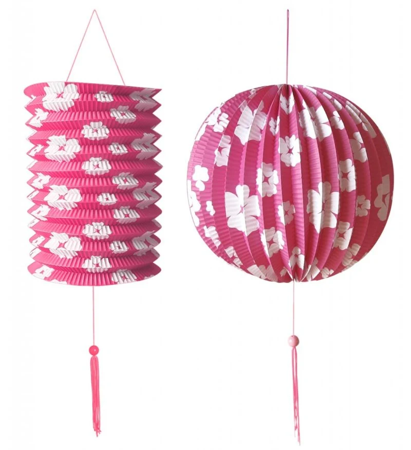 Pynt til fest, lanterne og kule i papir, Rosa