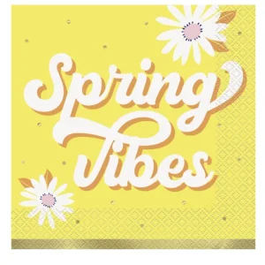 Servietter med teksten Spring Vibes til påske eller vår, pk/20