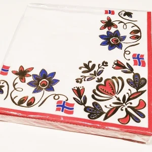 Servietter Norske flagg og gulldekor, pk/20