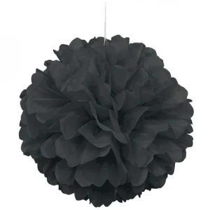 Svart rund papirkule til dekor/oppheng, ca 40cm