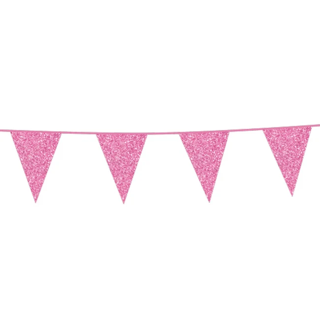 Vimpelrekke med glitter -Rosa- 6m