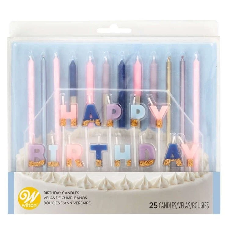 Wilton kakelys -Happy Birthday- Pastell/gull, Sett/25