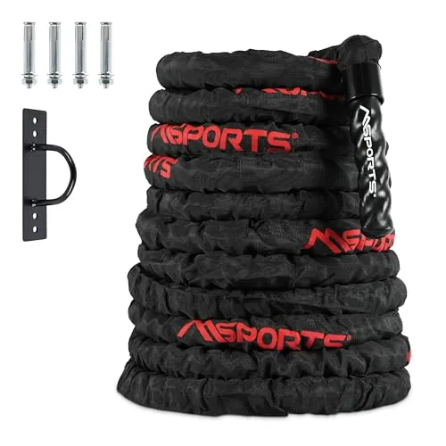 Battlerope 15m 5cm Nylon, Svart/rød MSPORTS