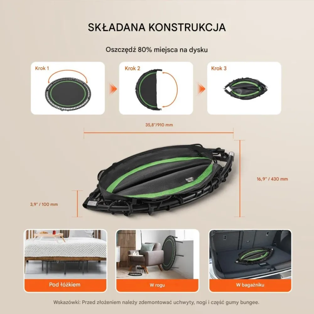 Trampoline Fitness 129cm Med Justerbart Håndtak