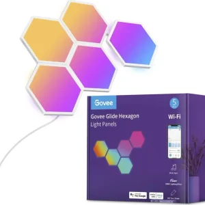LED Panel 39x19x12cm Heksagon Sett 5 Stk 36W RGB Vegglys Govee Glide Hexa