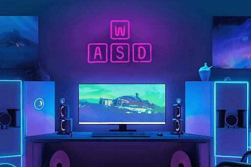 Neonskilt WASD Gaming Vegglys 420x16x285 mm PREYON – PBEB28WD