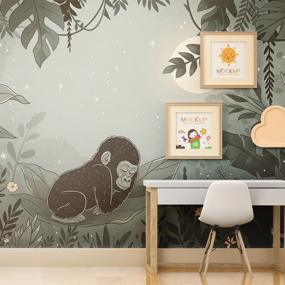 Babyromspapir | Sovende babygorilla under månen i en rolig jungel