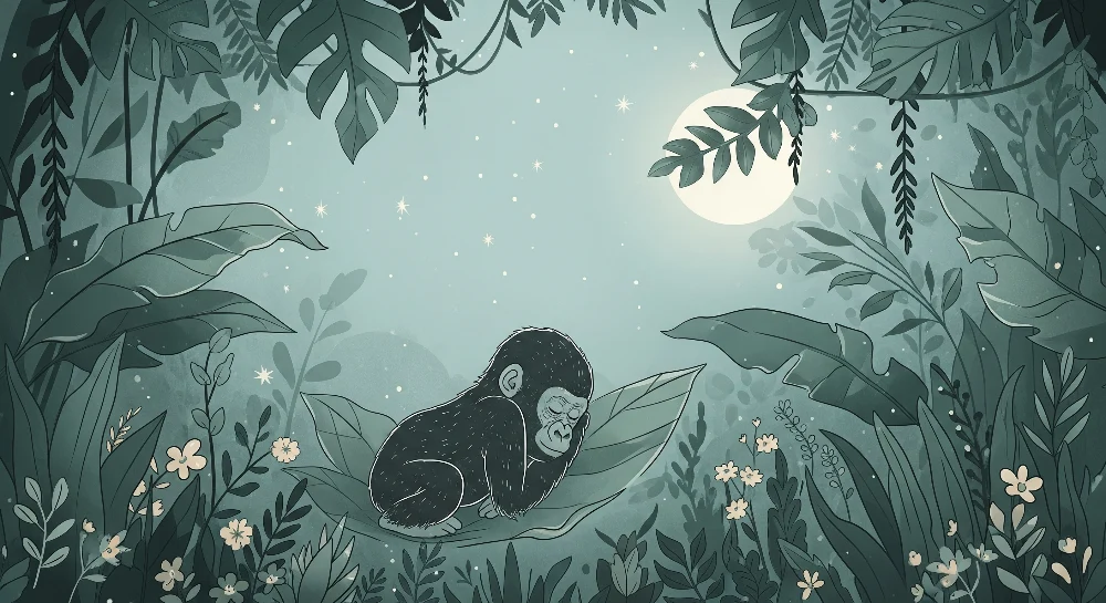 Babyromspapir | Sovende babygorilla under månen i en rolig jungel