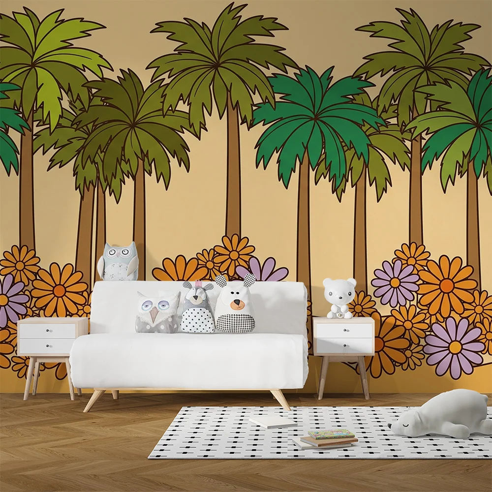 Barnetapet | Fargerike palmer og blomster på myk bakgrunn