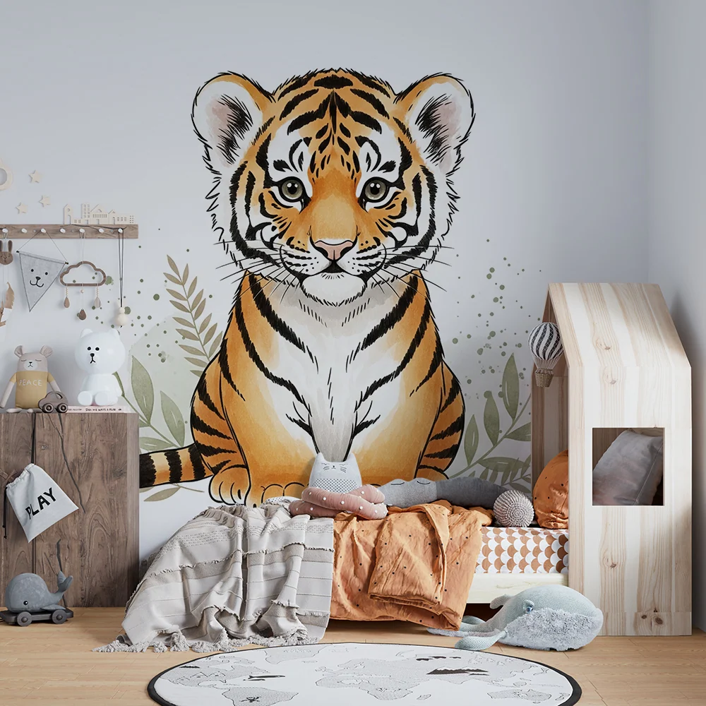 Barnetapet | Søt liten tiger omgitt av tropisk løvverk