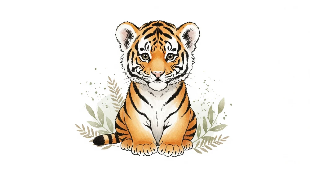 Barnetapet | Søt liten tiger omgitt av tropisk løvverk