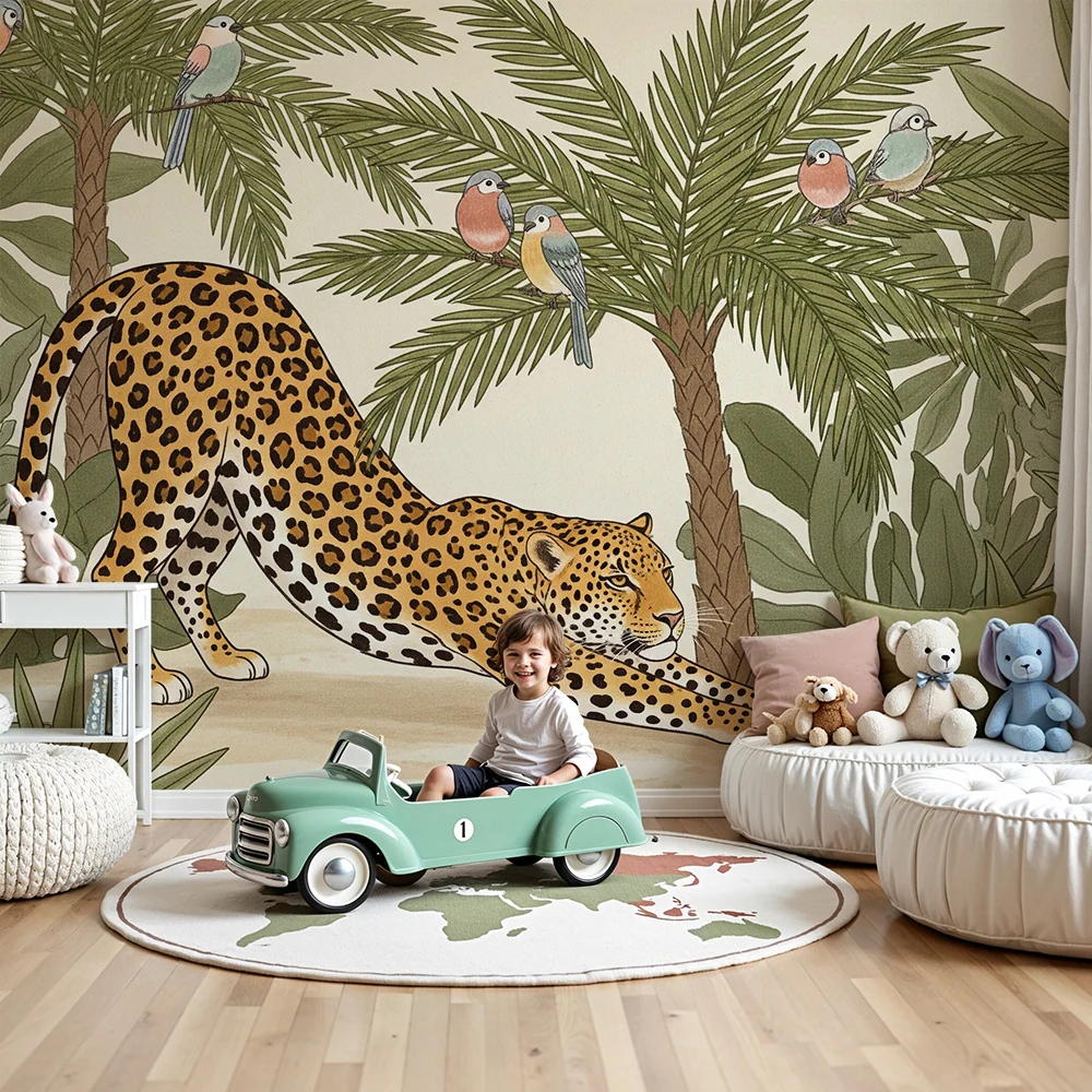 Barnetapet | Majestetisk leopard og tropisk jungel
