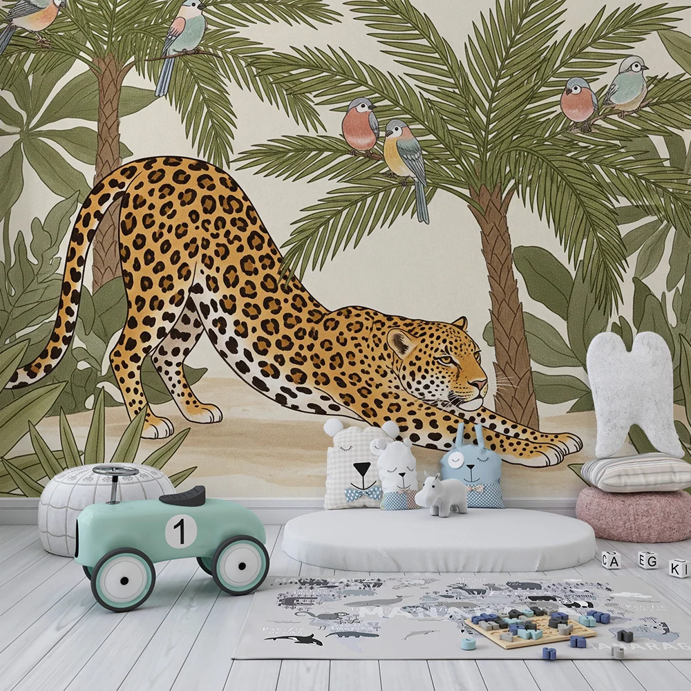 Barnetapet | Majestetisk leopard og tropisk jungel