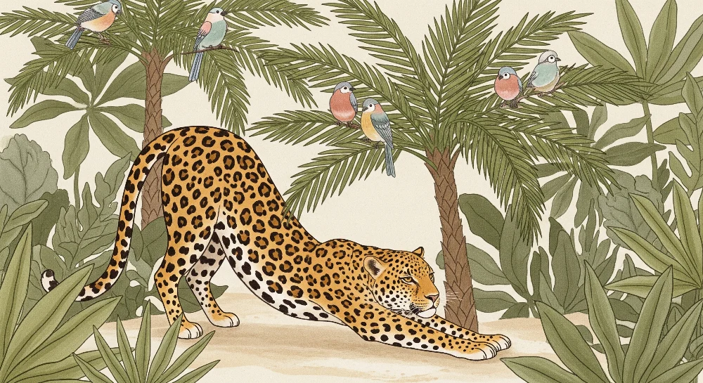 Barnetapet | Majestetisk leopard og tropisk jungel