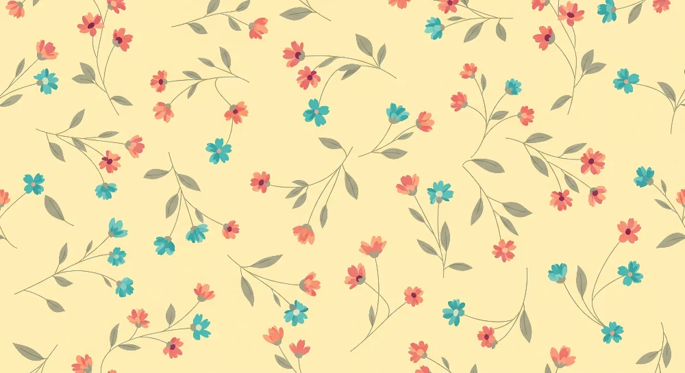 Barnetapet med blomster | Blomster på myk gul bakgrunn