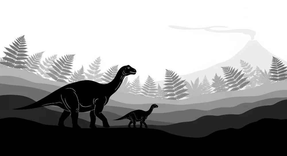 Barnetapet med dinosaurer | Majestetiske dinosaurer i et forhistorisk landskap